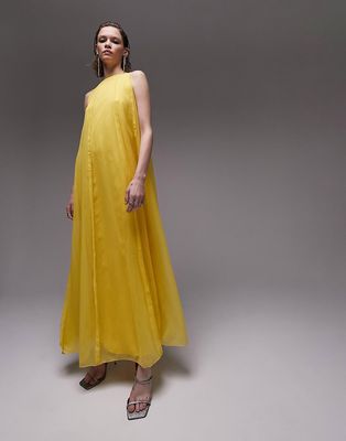 Topshop sleeveless paneled midi dress in yellow