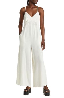 Topshop Sleeveless Wide Leg Jumpsuit in Ivory
