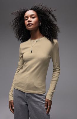 Topshop Slim Long Sleeve Cotton Top in Stone at Nordstrom, Size X-Small