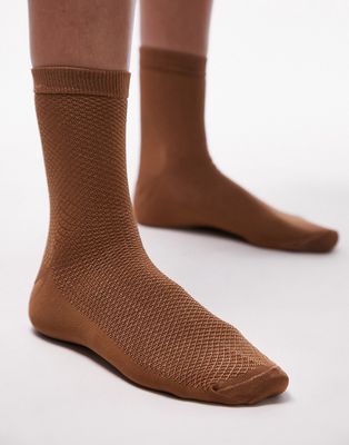 Topshop slinky socks in camel-Neutral