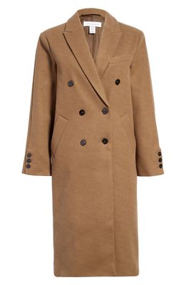 Topshop Smart Double Breasted Coat in Brown