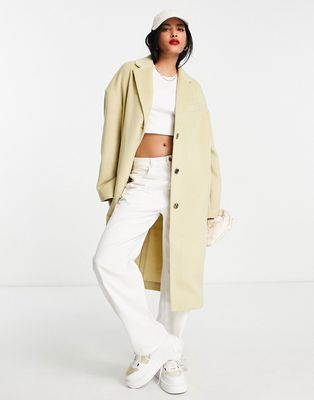 Topshop smart long coat in sage-Green