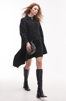 Topshop Snap Asymmetric Long Sleeve Shirtdress in Black