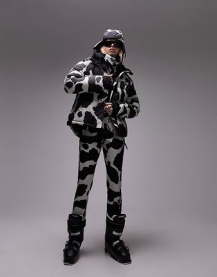 Topshop Sno cow print ski puffer jacket in multi