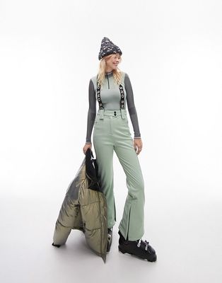 Topshop Sno flared ski pants with suspenders in mint-Green