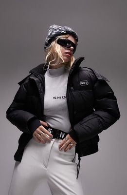 Topshop Sno Hooded Nylon Ski Jacket in Black