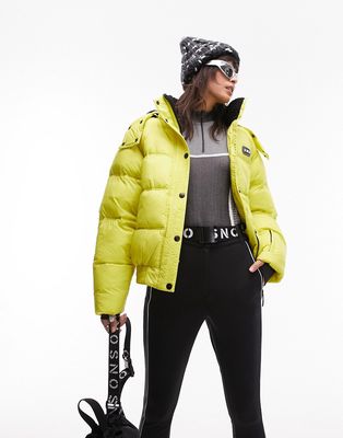 Topshop Sno ski hooded puffer jacket in chartreuse-Multi