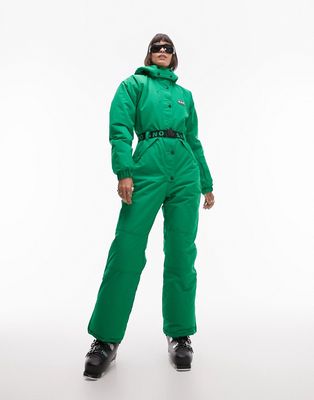 Topshop Sno ski suit with hood and belt in green-Yellow