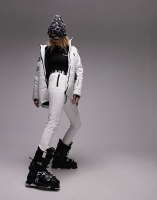 Topshop Sno stretch slim leg ski pants with stirrups in ecru-White