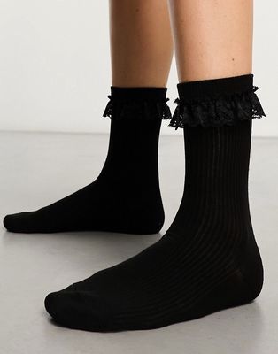 Topshop socks with lace trim in black