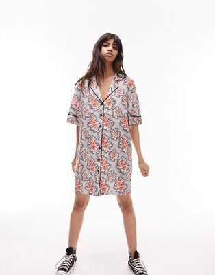 Topshop souvenir shirt dress in red and black floral