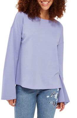 Topshop Split Back Bell Sleeve Sweatshirt in Lilac