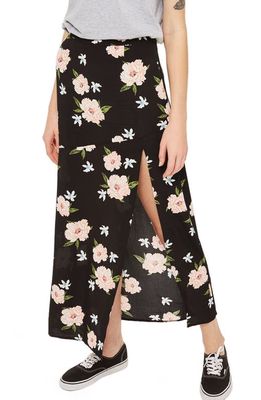 Topshop Split Floral Maxi Skirt in Black Multi