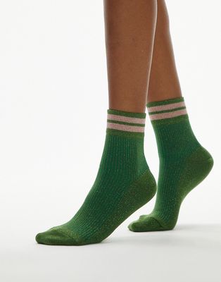 Topshop sporty glitter sock in green