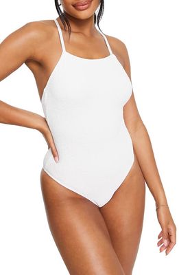 Topshop Square Neck One-Piece Swimsuit in White