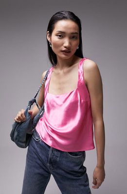 Topshop Square Neck Satin Camisole in Pink