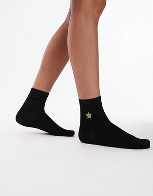 Topshop star embroidery sock in black