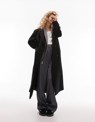 Topshop statement shoulder wool coat in black