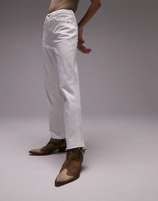 Topshop straight jean with raw hem in white