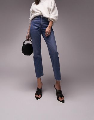 Topshop straight jeans in mid blue