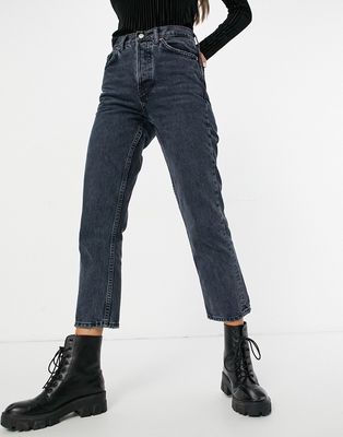 Topshop straight leg jeans in blue black - BLACK