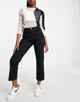 Topshop straight leg jeans with raw hem in black