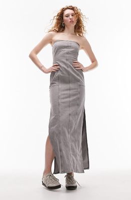 Topshop Strapless Denim Dress in Grey