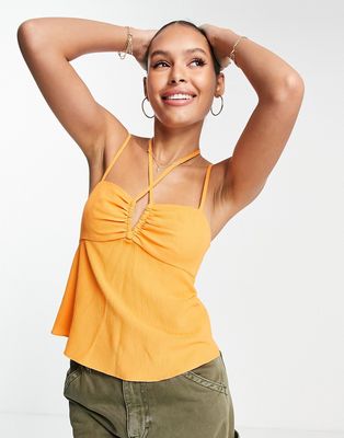 Topshop strappy cut out crinkle cami orange