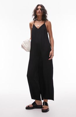 Topshop Strappy Wide Leg Jumpsuit in Black