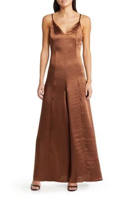 Topshop Strappy Wide Leg Jumpsuit in Brown