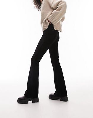 Topshop stretchy velvet cord flare pants in black