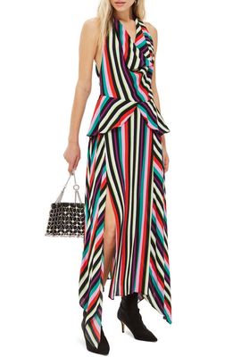 Topshop Stripe Halter Maxi Dress in Black Multi