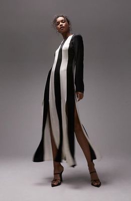 Topshop Stripe Long Sleeve Satin Maxi Dress in Black