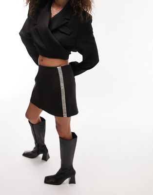 Topshop studded trim mini skirt in black