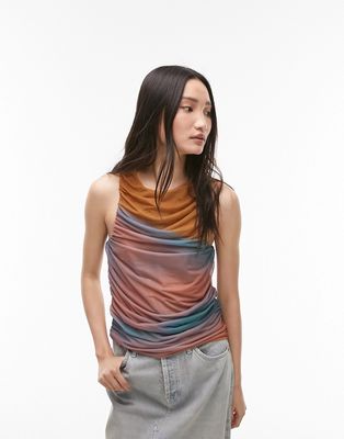 Topshop sunset ombre ruched side tank in multi
