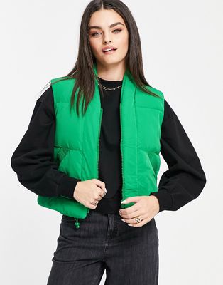 Topshop super crop puffer vest in khaki-Green