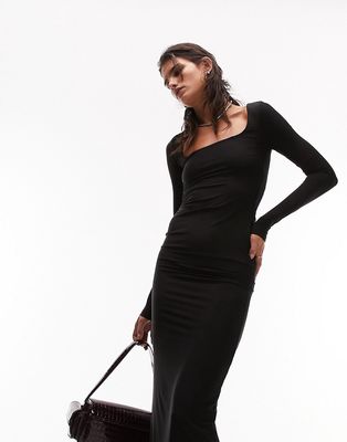 Topshop super soft shaping long sleeve midi dress in black