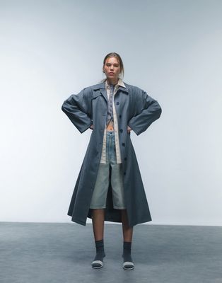 Topshop tailored car trench coat in charcoal-Gray