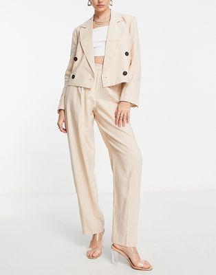 Topshop Tailored double breasted linen-blend blazer in stone- part of a set-Neutral