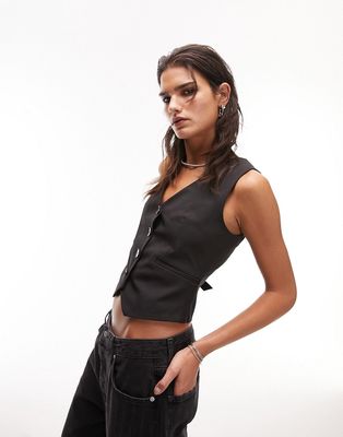 Topshop tailored fitted vest with back tab in black