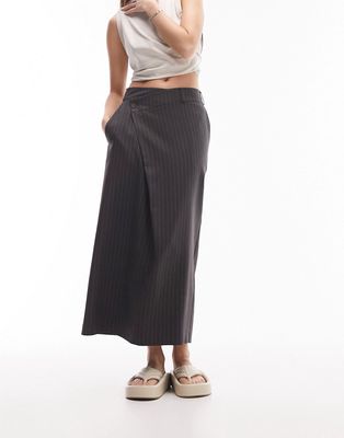 Topshop tailored pinstripe maxi skirt in gray