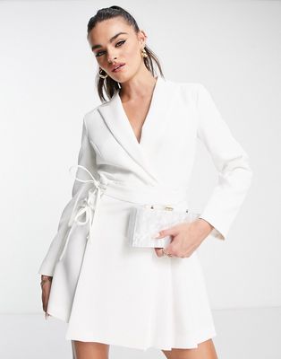 Topshop tailored pleated blazer dress in ivory-White