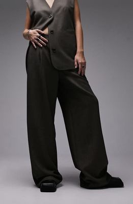 Topshop Tailored Wide Leg Trousers in Brown