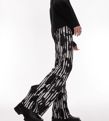 Topshop Tall abstract zebra print plisse straight leg pants in multi
