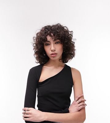 Topshop Tall asymmetric one shoulder top in black