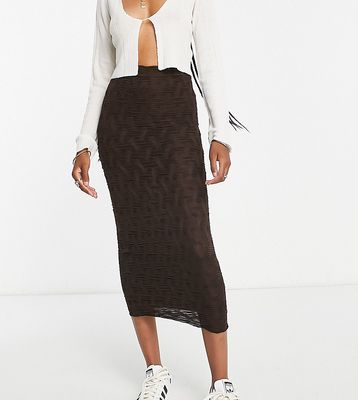 Topshop tall crinkle midi skirt in brown