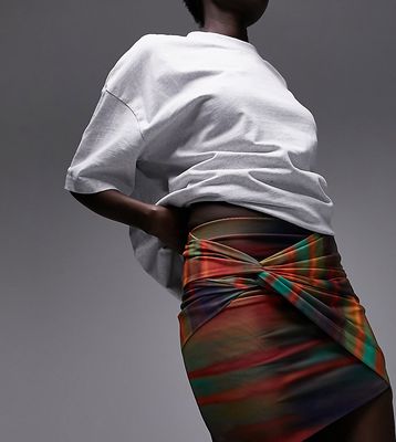 Topshop Tall knot front blurred bright stripe mini skirt in multi
