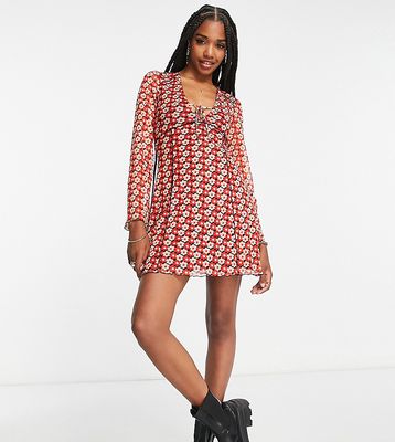 Topshop Tall lettuce edge mesh mini tea dress in red and white floral