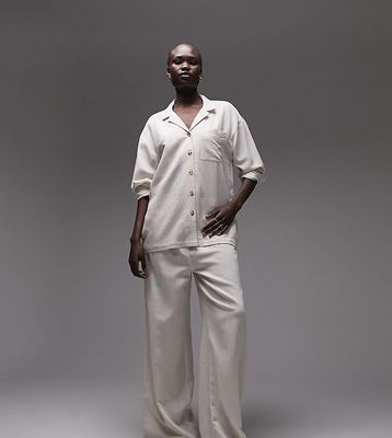 Topshop Tall linen shirt and pants pajama set-Neutral
