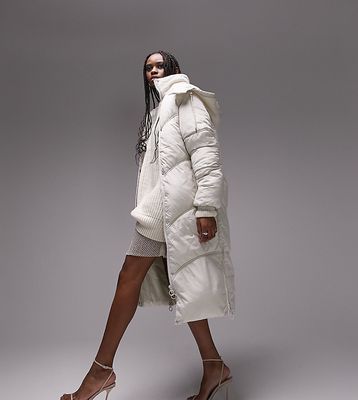 Topshop Tall longline puffer jacket in off white